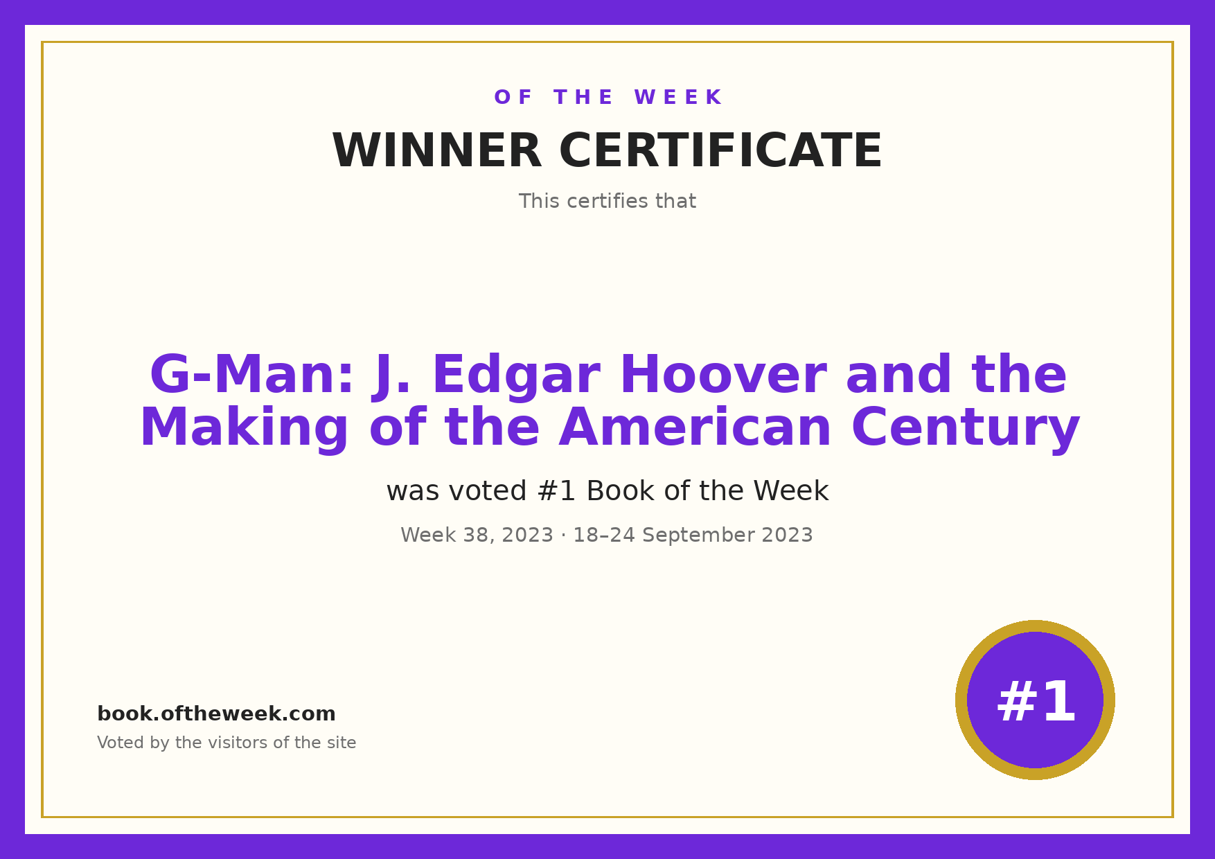 Certificate — G-Man: J. Edgar Hoover and the Making of the American Century