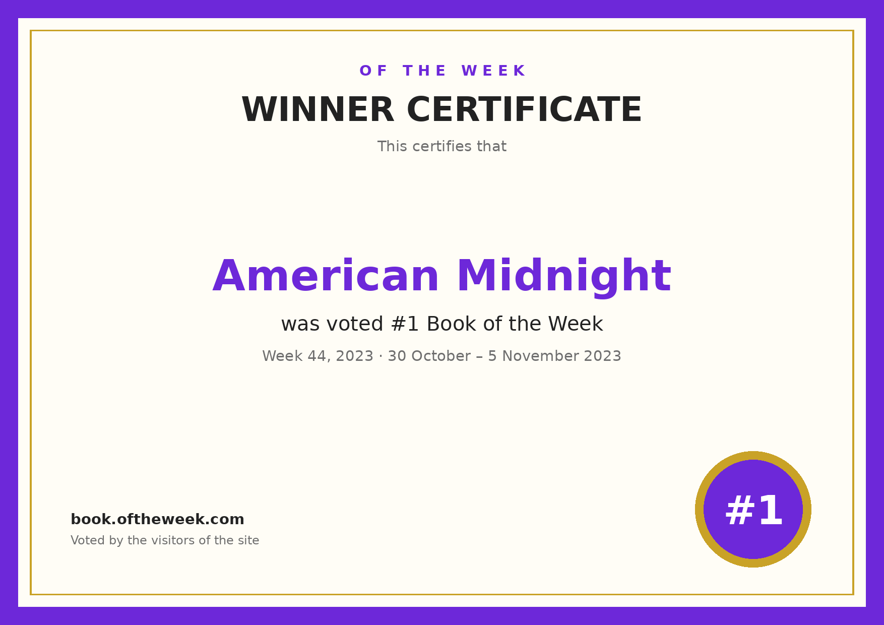 Certificate — American Midnight