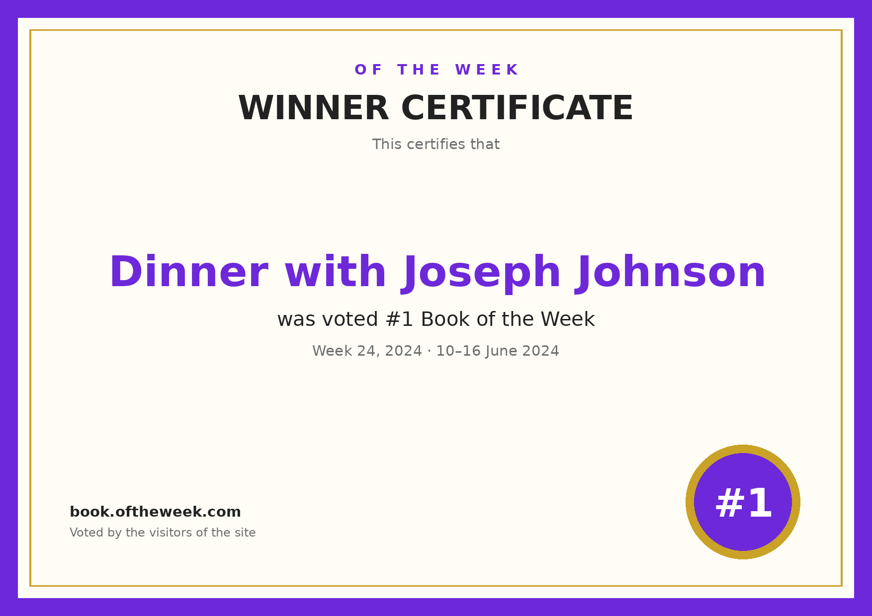 Certificate — Dinner with Joseph Johnson