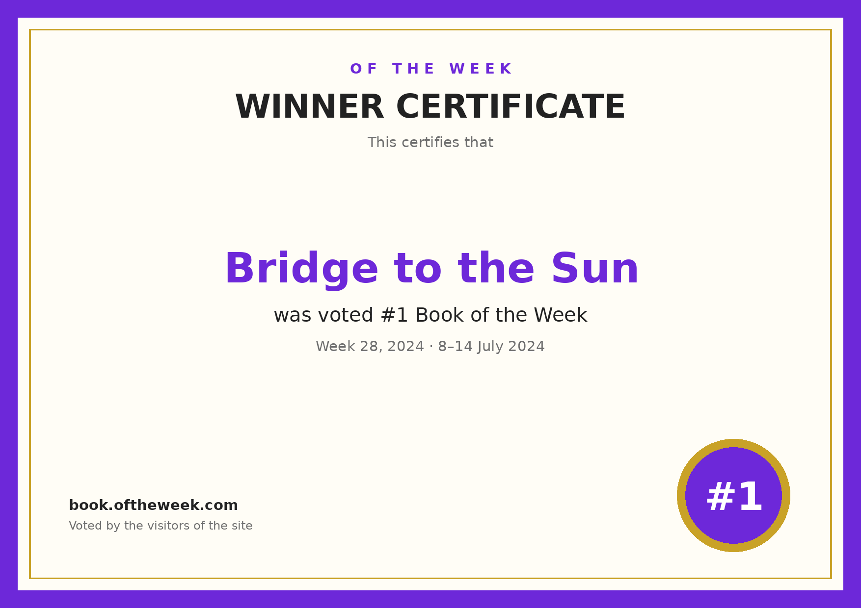 Certificate — Bridge to the Sun