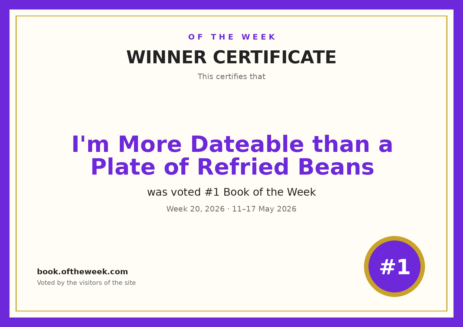 Certificate — I'm More Dateable than a Plate of Refried Beans